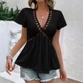 thumbnail image 2 of BangWanChi Blouses for Women Dressy Casual Womens Spring Outfits Casual V Neck Short Sleeve Solid Color Shirts Lightweight Fashion Tunic Pullover Blouse, 2 of 5