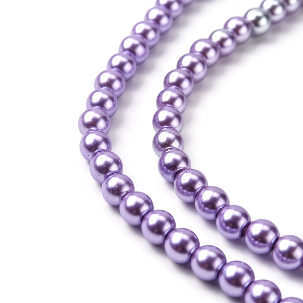 Eco-Friendly Grade A Glass Pearl Beads Pearlized Round Lilac 6mm Hole: 1.2~1.5mm about 68pcs/Strand 16''(40.64cm)