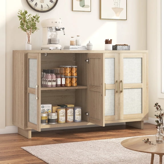 Modern Sideboard Buffet Storage Cabinet with Fluted Doors, 2-Door Console Table with Adjustable Shelves for Dining Room, Kitchen, Living Room & Office