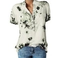 thumbnail image 2 of Likimi Womens Tops Short Sleeve Printing V Neck Button Down Breathable Comfort T Shirts Beige Size M, 2 of 8