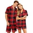thumbnail image 2 of Couple Pajamas 2 Piece Lounge Pajama Set Silk Satin Pajama Matching Button Down Tops and Shorts Soft Sleepwear S-Xxxxl(Men), 2 of 5