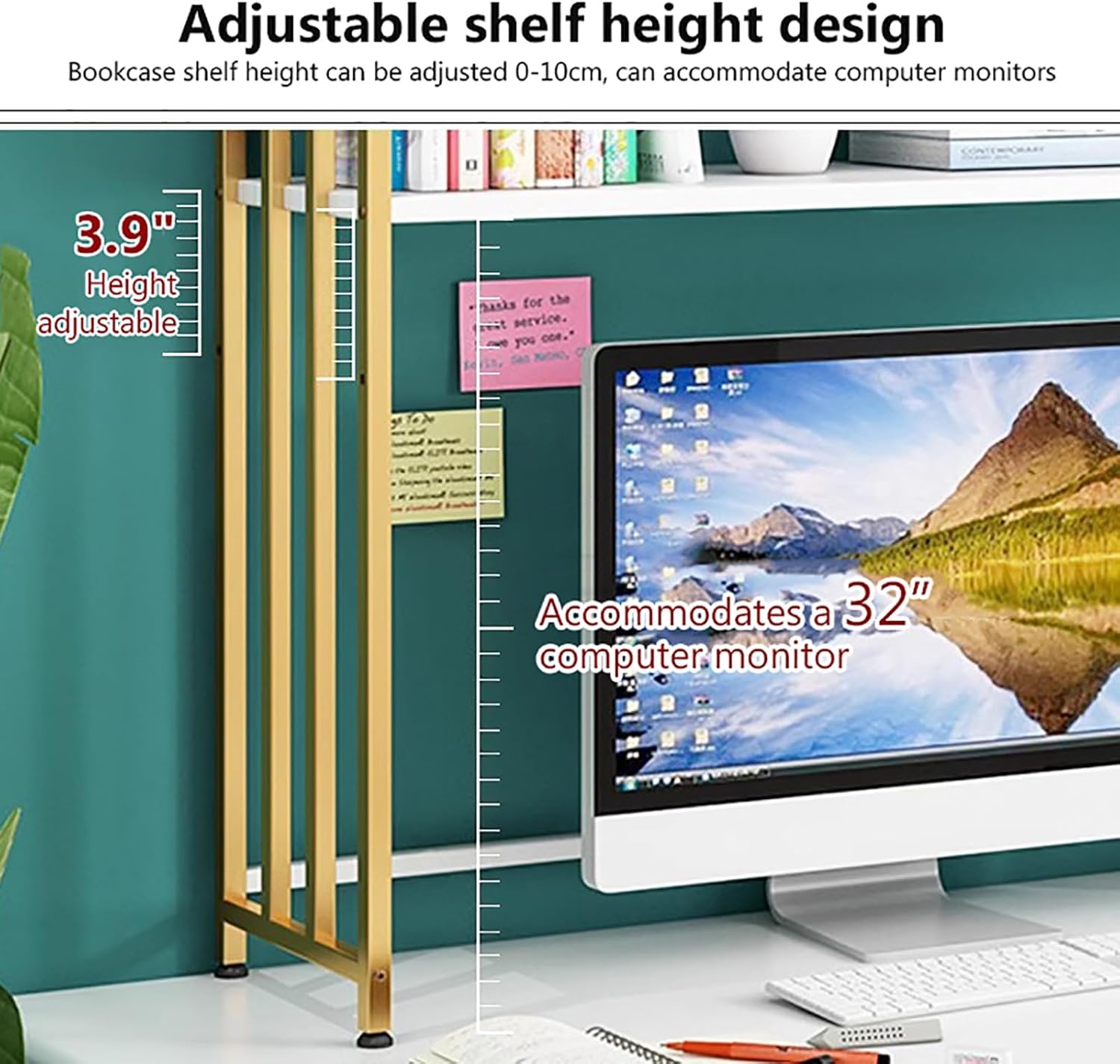 Metal Desk Hutch Dorm,2-Tier Desktop Bookshelf,Computer Desktop Organizer,Adjustable Display Rack for Home Office Dorm Countertop Storage Organizer (75cm/29.5", White)