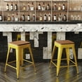 thumbnail image 3 of Flash Furniture Kai Commercial Grade 24" High Backless Yellow Metal Indoor-Outdoor Counter Height Stool with Teak Poly Resin Wood Seat, 3 of 12