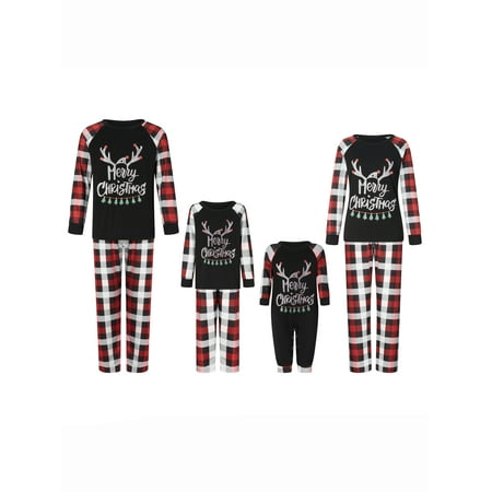

Youweixiong Matching Parent-Child Pajamas Set LetterDeer Print Christmas Pajamas Sleepwear Dad Mom Kids PJs