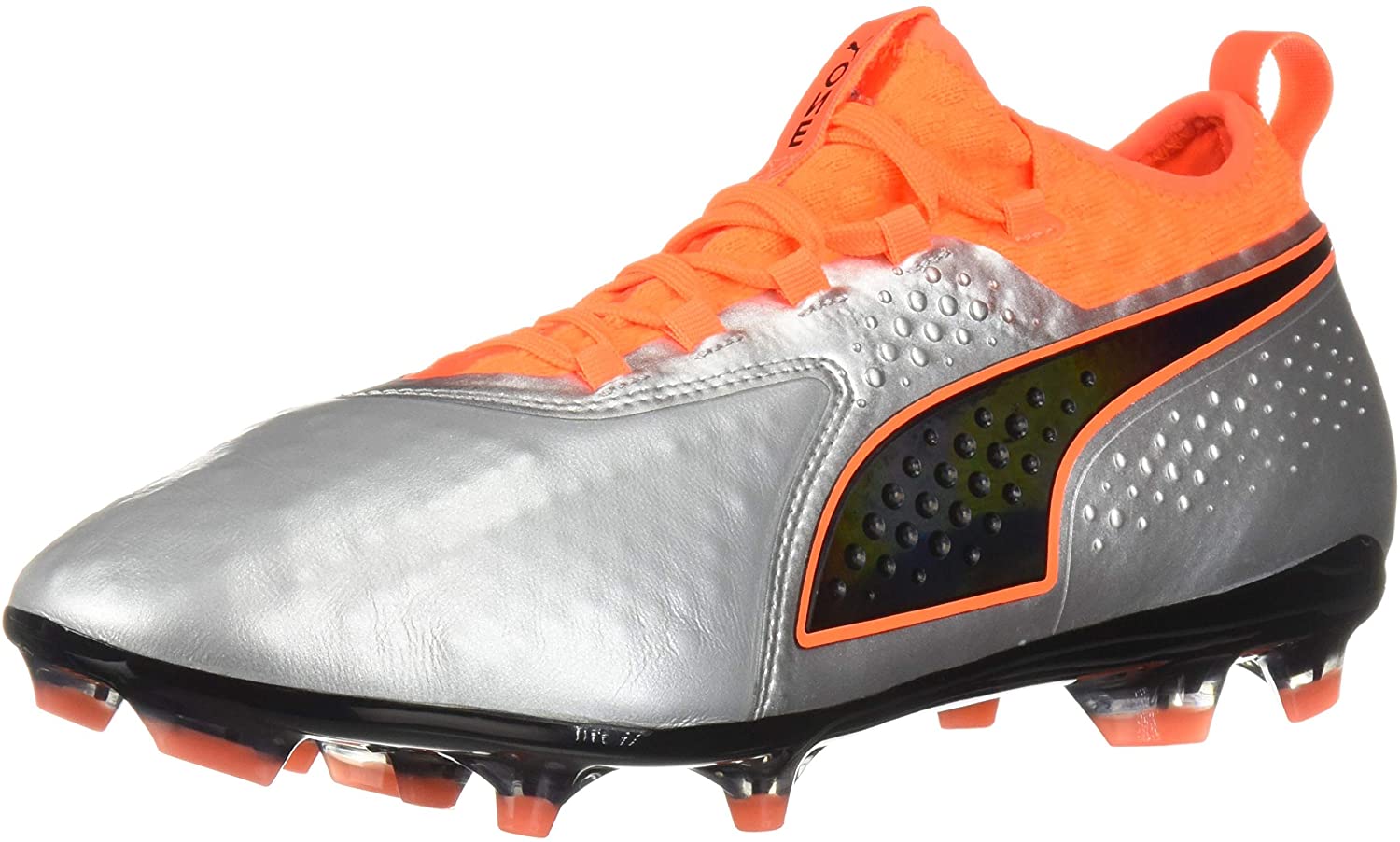PUMA Men's ONE 2 LTH FG Soccer Shoe, SilverShocking Orange Black, 9 M