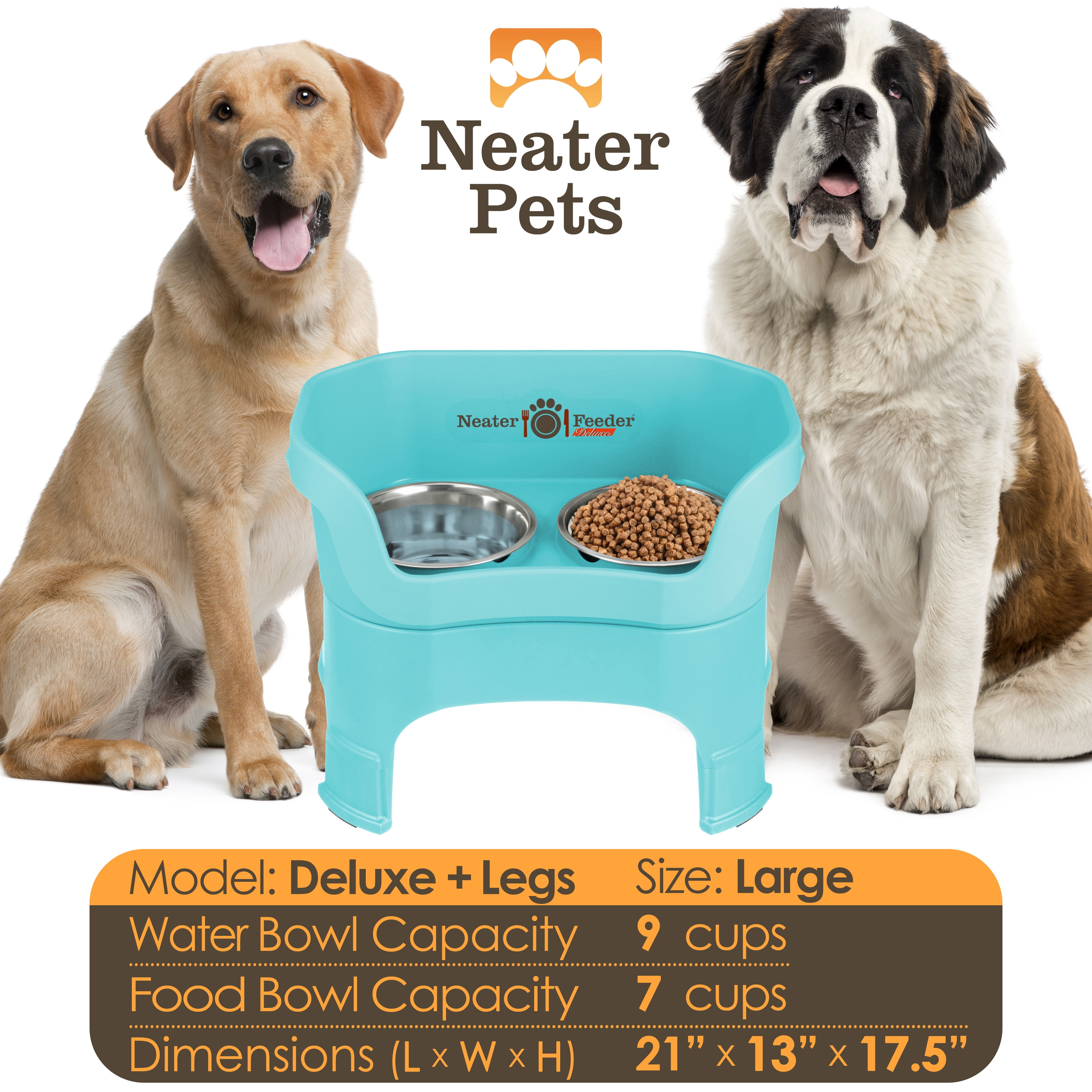 Neater Feeder Deluxe Elevated Mess-Proof Food & Water Bowls for Large Dogs, Aquamarine