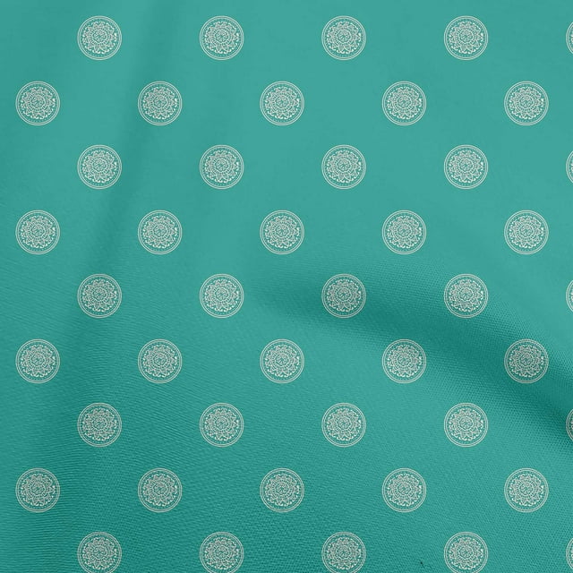 oneOone Velvet Dusty Teal Green Fabric Asian Circle Block Craft Projects Decor Fabric Printed By The Yard 58 Inch Wide-V7