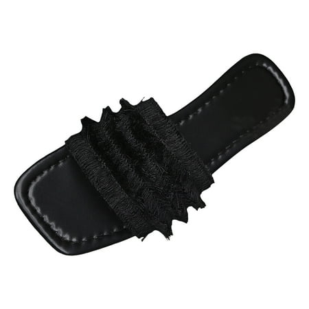 

ZIZOCWA Comfortable Platform Sandals Size 8 Slip On Flat Summer Dressy Slippers for Women Solid Color Open Toe Breathable Comfortable Casual Beach Sandals Black