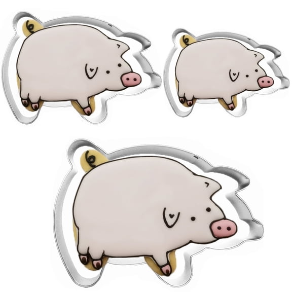 Large Pig Cookie Cutter Set 3-Piece Stainless Steel Mexican Marranitos Fondant Molds