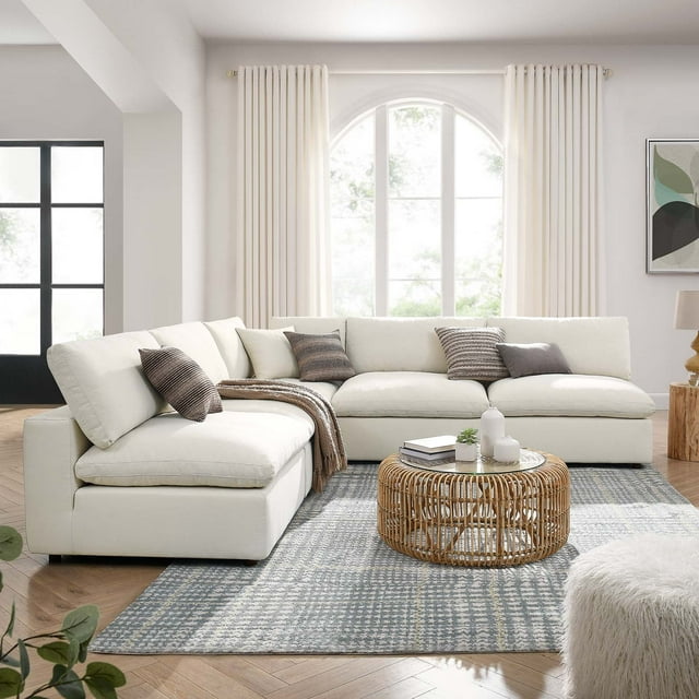 Modway Commix 5-Piece Down Filled Overstuffed Armless Sectional Sofa in Light Beige