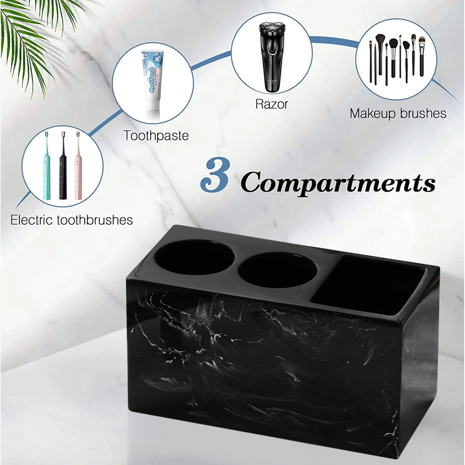 INCTUO Toothbrush Holder, 3 Slots Electric Toothbrush and Toothpaste Holder, Resin Bathroom Countertop Storage Bathroom Accessories Toothbrush Stand for Vanity Counter Organizer Caddy - Black