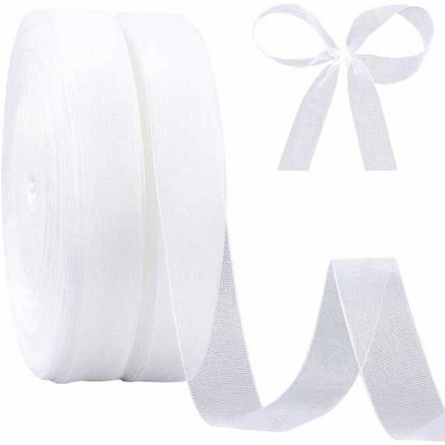 2 rollos de 100 yardas de cinta de organza blanca fina de 5/8 pulgadas, gasa de seda transparente, malla de tul transparente, cintas de tela a granel