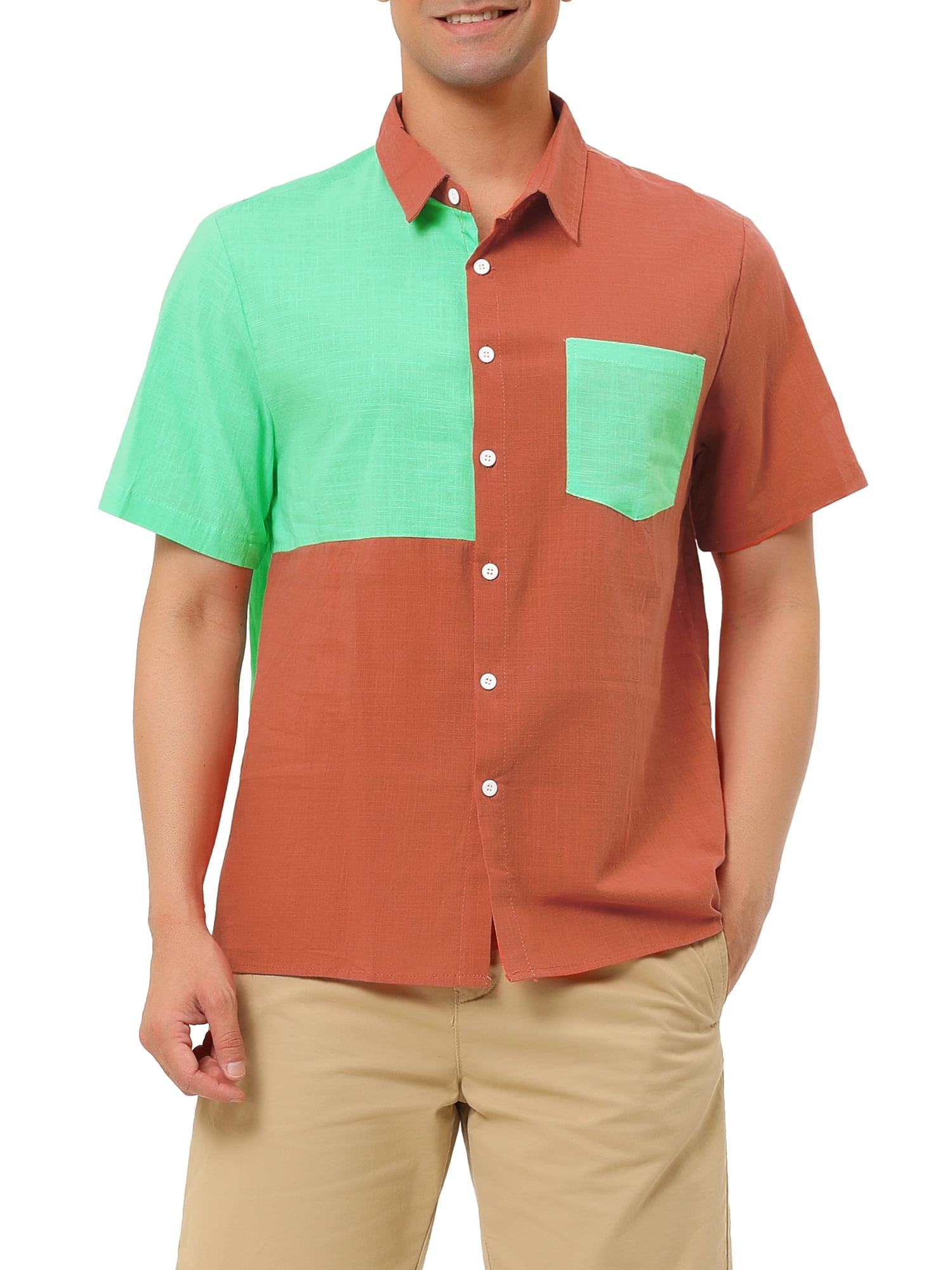 Lars Amadeus Big & Tall Men's Short Sleeve Button Down Patchwork Print Shirt