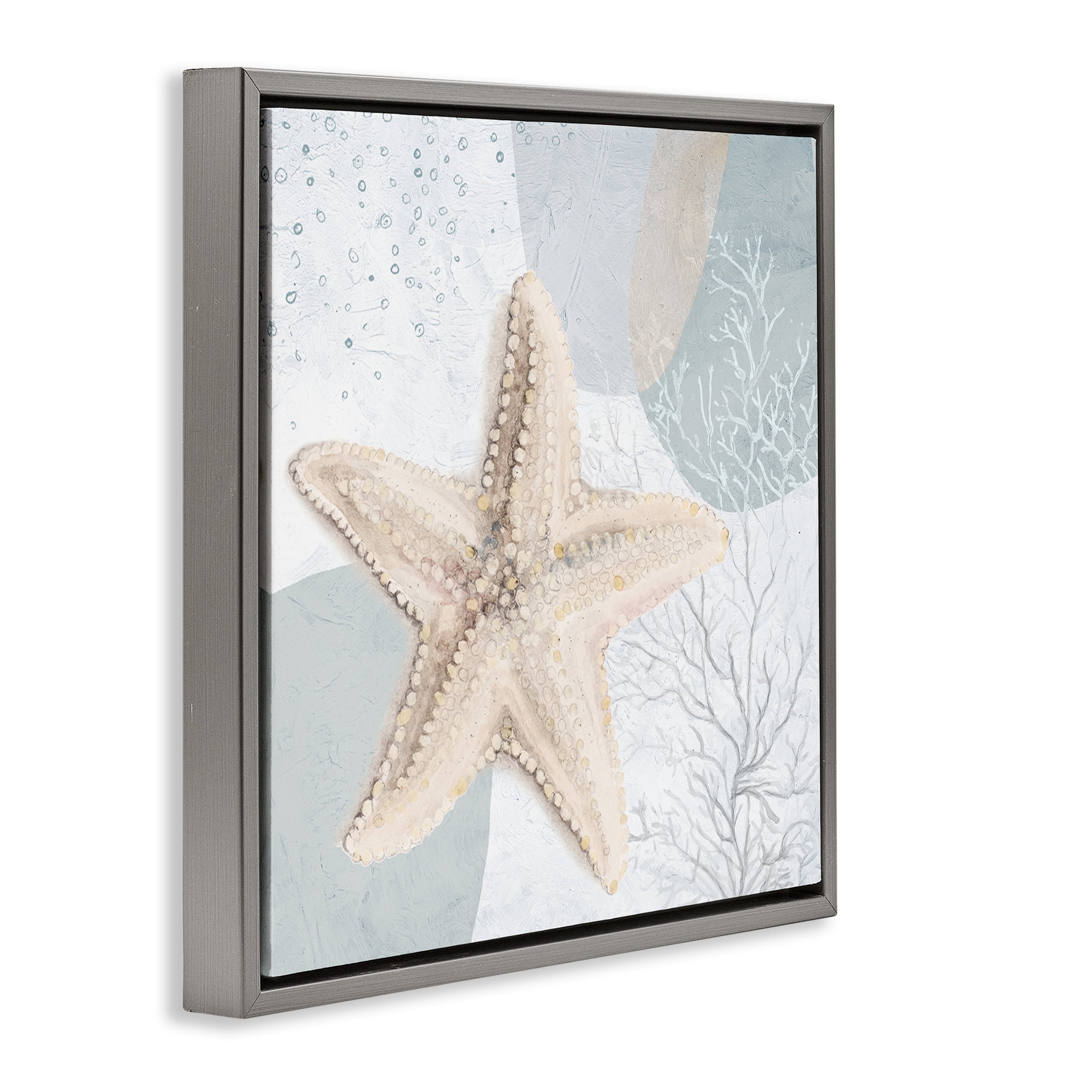 Stupell Industries Starfish over Circle Pattern Coastal Painting Gray Floater Framed Canvas Art Print Wall Art, 18 x 18