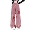 thumbnail image 7 of WCMZJ Cute Jeans for Women Girls Star Patchwork Pants Y2K High Waisted Straight Leg Baggy Jean Casual Preppy Clothes. Hot Pink M, 7 of 7