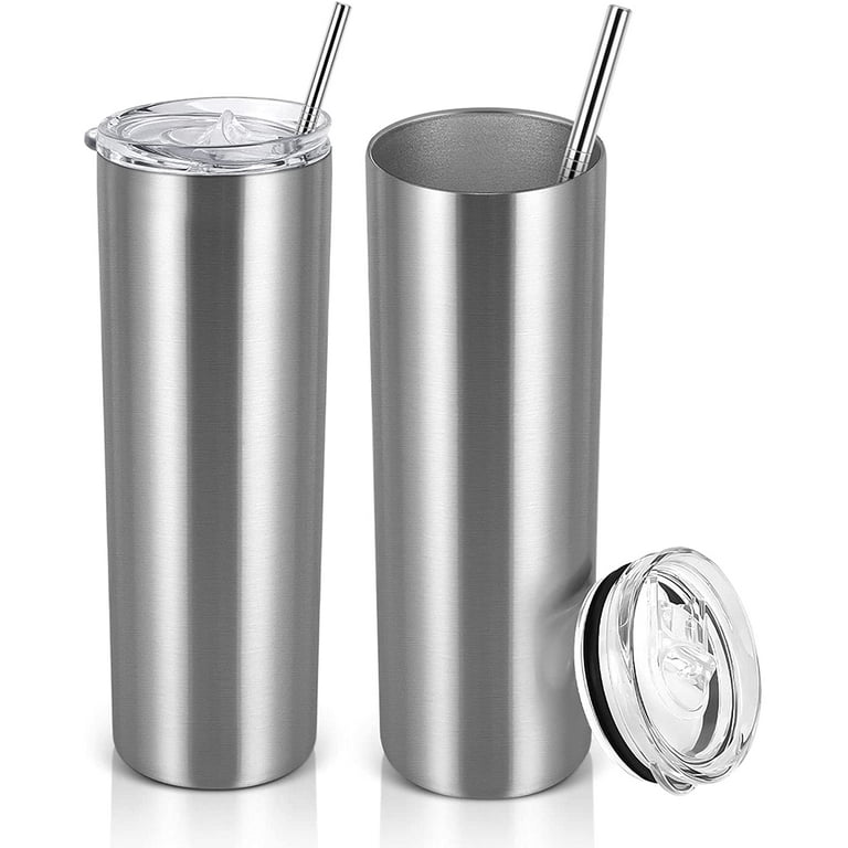 Ezprogear 20 oz Stainless Steel Skinny Insulated Tumbler 2 Straws, Brush,  Lid