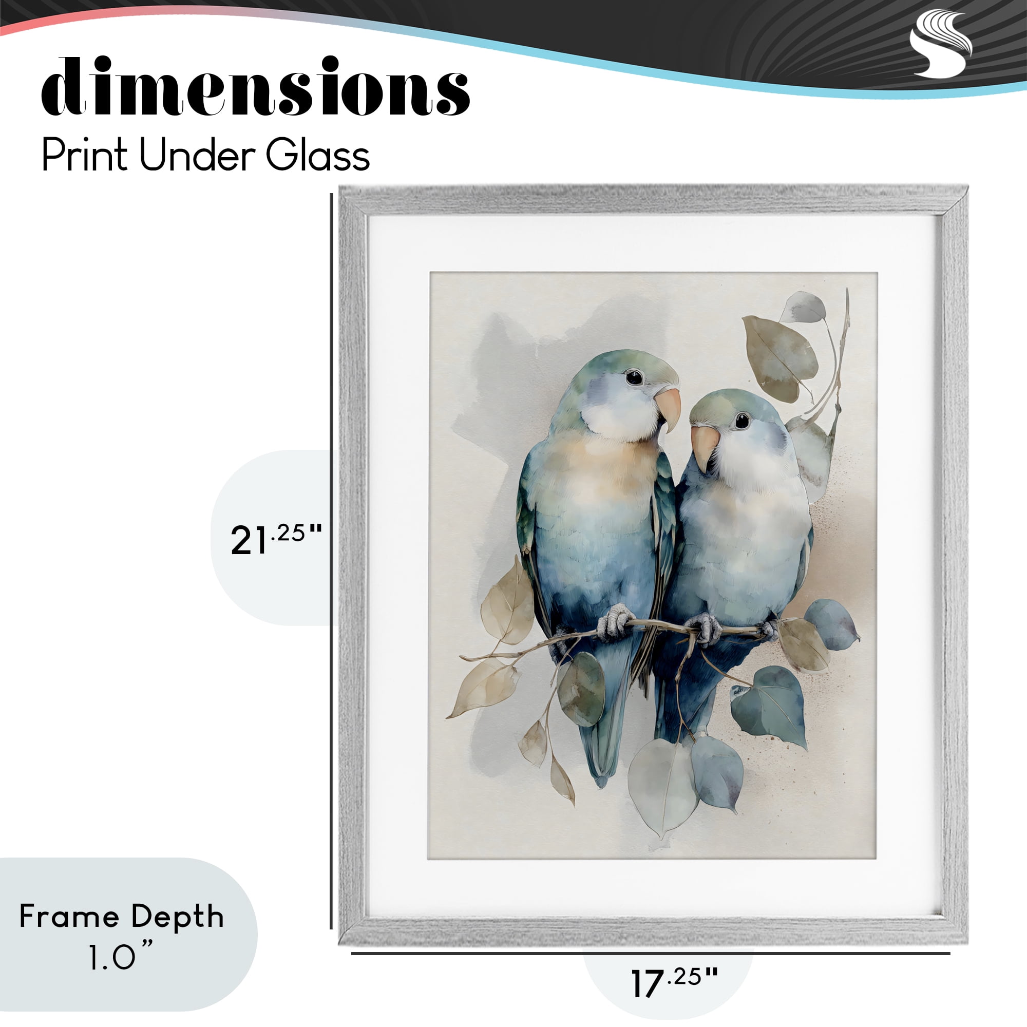 Stupell Industries Blue Bird Lovers Gray Framed Print Under Glass, design by Franklyn Gregory