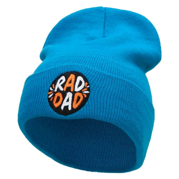 Rad Dad Embroidered 12 Inch Long Knitted Beanie - Aqua OSFM
