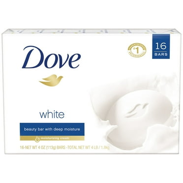 Dove White Beauty Bar Soap with Moisturizing Cream, White 4 oz, 16 Bars - NEW