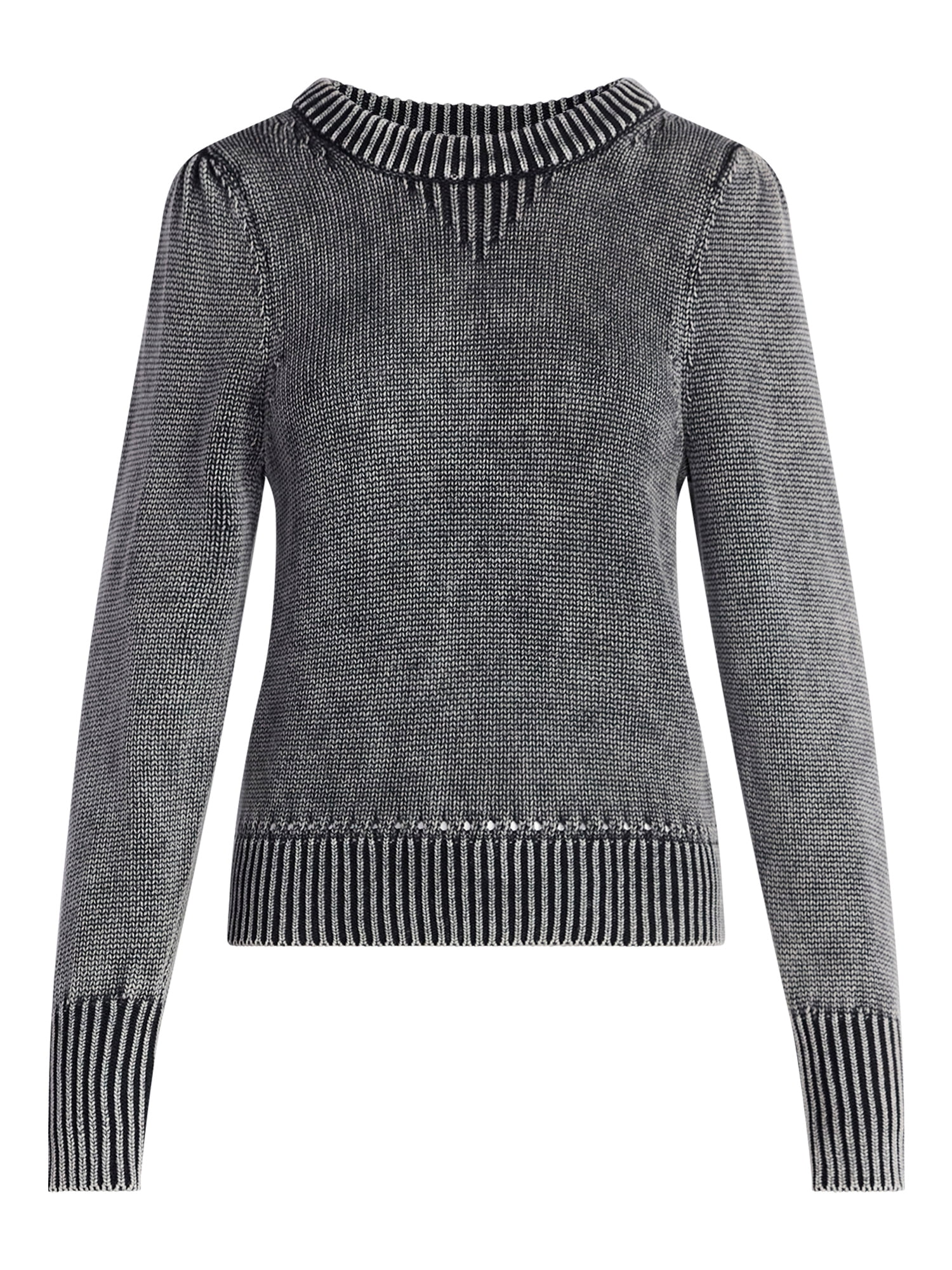 Scoop Women’s Acid Wash Cotton Sweater with Long Puff Sleeves, Midweight, Sizes XS-XXL