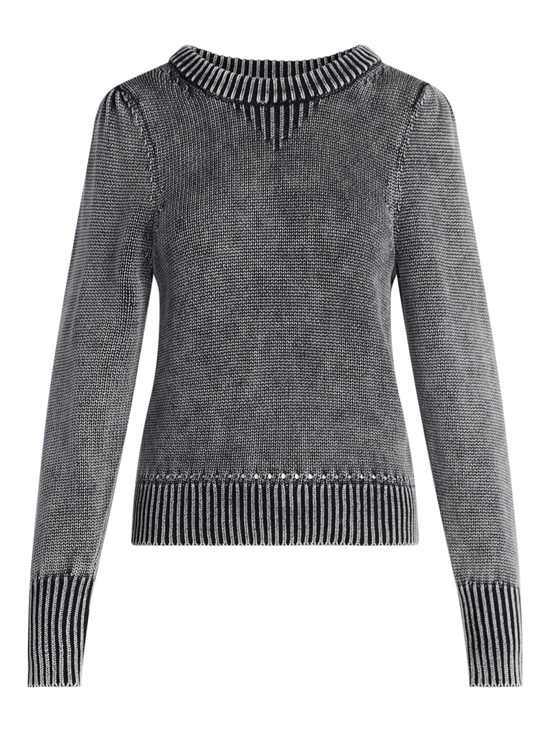 Scoop Women's Acid Wash Cotton Sweater with Long Puff Sleeves
