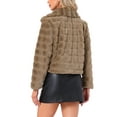 thumbnail image 3 of INSPIRE CHIC Women's Faux Fur Turn Down Collar Open Front Cropped Fluffy Jacket M Dark Khaki, 3 of 5