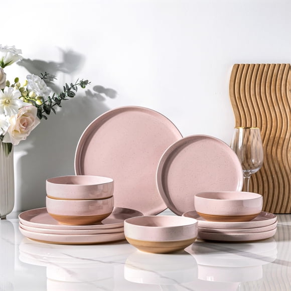 Juego de vajilla AmorArc Ceramic para 4 personas, 12 piezas, color rosa