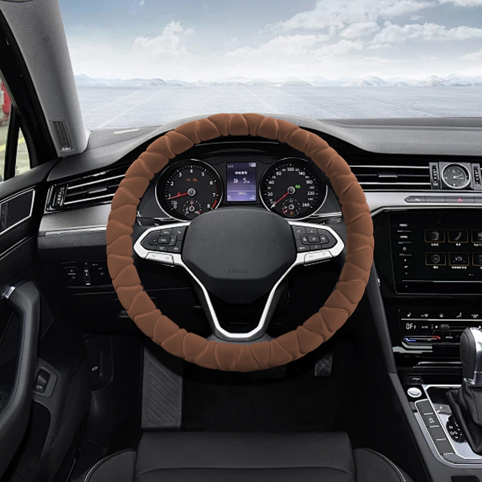 Kbndieu Car Steering Wheel Cover Women Man, Fluffy Plush for Winter Warm, Fuzzy Steering Wheel Protector, Universal 14-15 Inch, Soft & Non-Slip, Lovely Decor Winter Car Accessories (Brown)