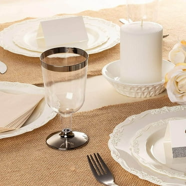 Efavormart 55 Pcs - Silver Rimmed 6oz Disposable Plastic Wine Glass