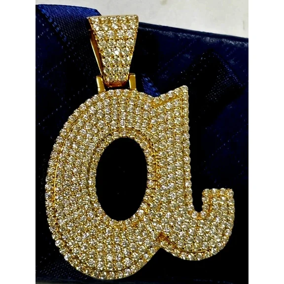 Men's 1.5 inch 3TCW Lab Created Diamond Customize "a" Letter Pendant 14k Yellow Gold Plated