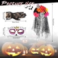 thumbnail image 2 of HOWAF Halloween Day of the Dead Headband Veil Rose Floral Crown Mexican Rose Flower Veil Headband Headband Halloween Mask Sugar Skull Lace Gloves Gothic Costume for Dia De Los Muertos Costume Women, 2 of 7