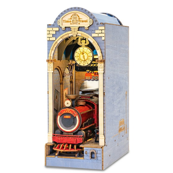 Robotime Time Travel 3D Wooden Puzzle DIY Dollhouse Booknook Bookshelf Insert Decor Alley Miniature Kit