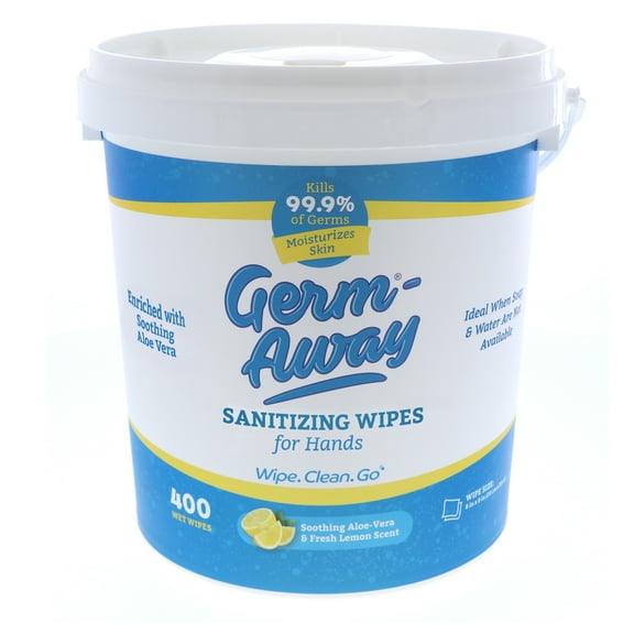 Germ-Away Hand Wipes, 400 Wipes in Dispensing Bucket