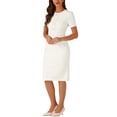 thumbnail image 4 of INSPIRE CHIC Women's Dress Short Sleeve Wear-to-Work Tweed Bodycon Sheath Pencil Dress L White, 4 of 5