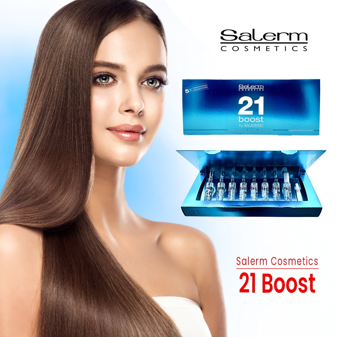 Express Beauty Hair Treatment Salerm Cosmetics Salerm 21 Boost, 5X Concentrated Leave-In Hydrating and Repairing Mask – 8 Vials (13 ml Each)