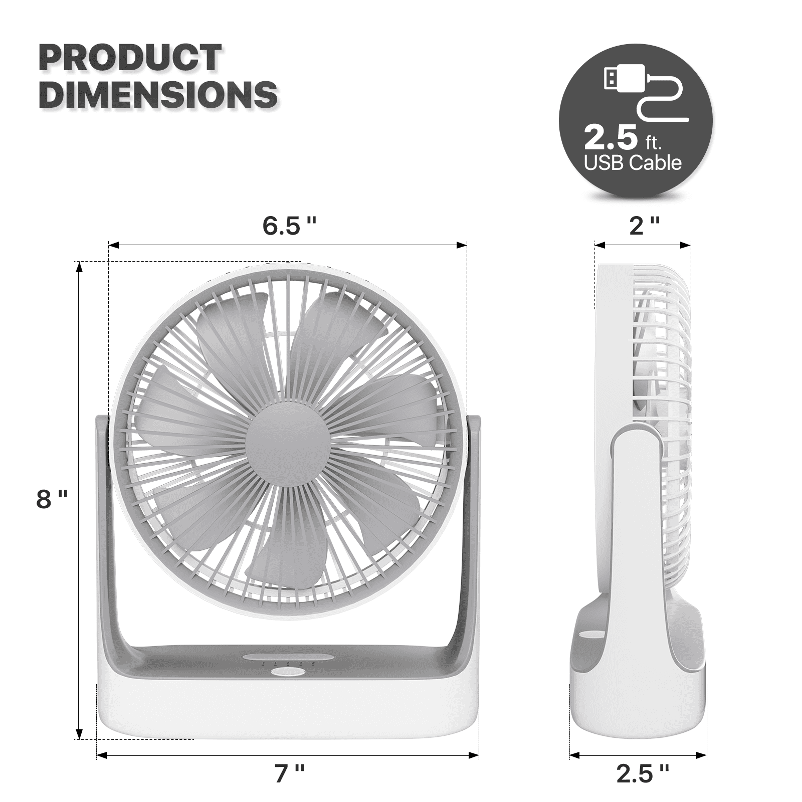mollie USB Rechargeable Desktop Fan, Wall Mounted Hanging Fan with LED Light and Hook, Speed Adjustable Air Cooler Fan For Home Bedroom, White
