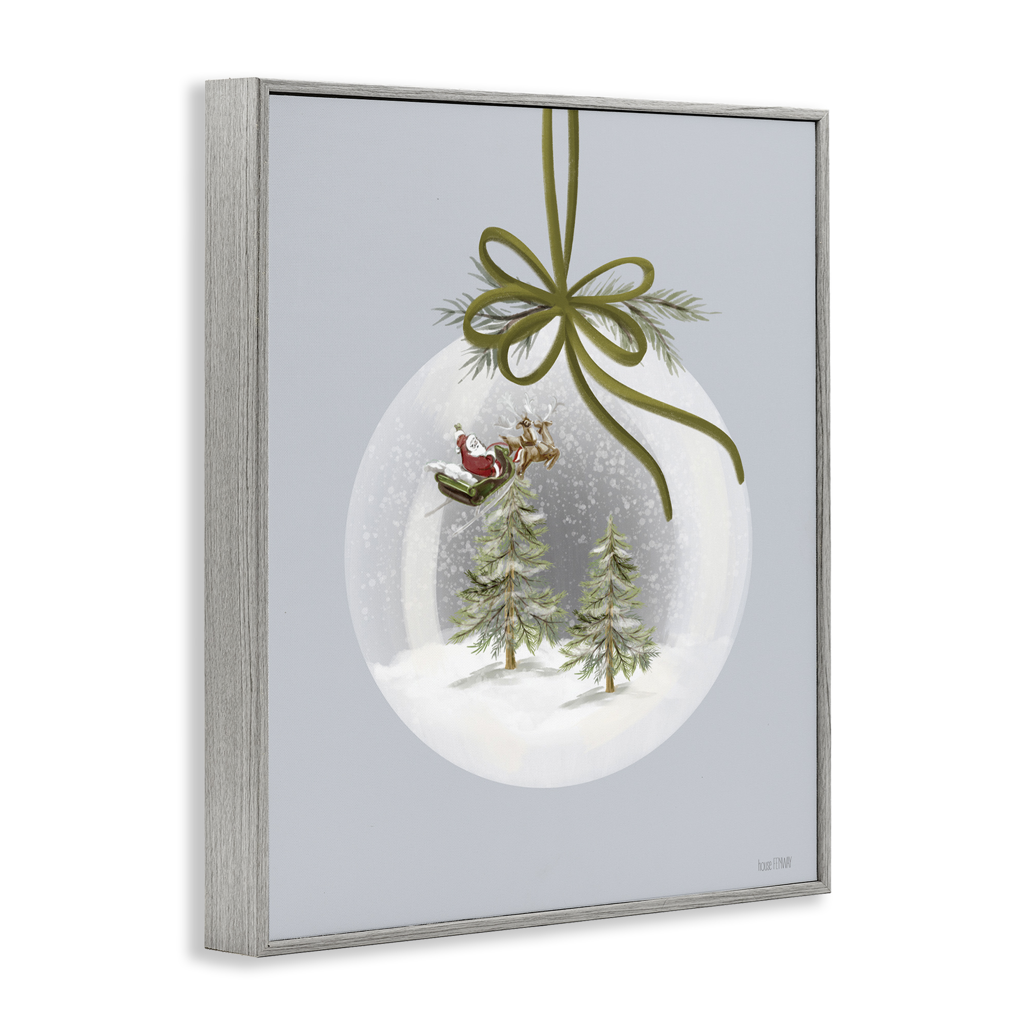 Stupell Industries Santa Sleigh Snowglobe Holiday Painting Gray Framed Art Print Wall Art, 11 x 14