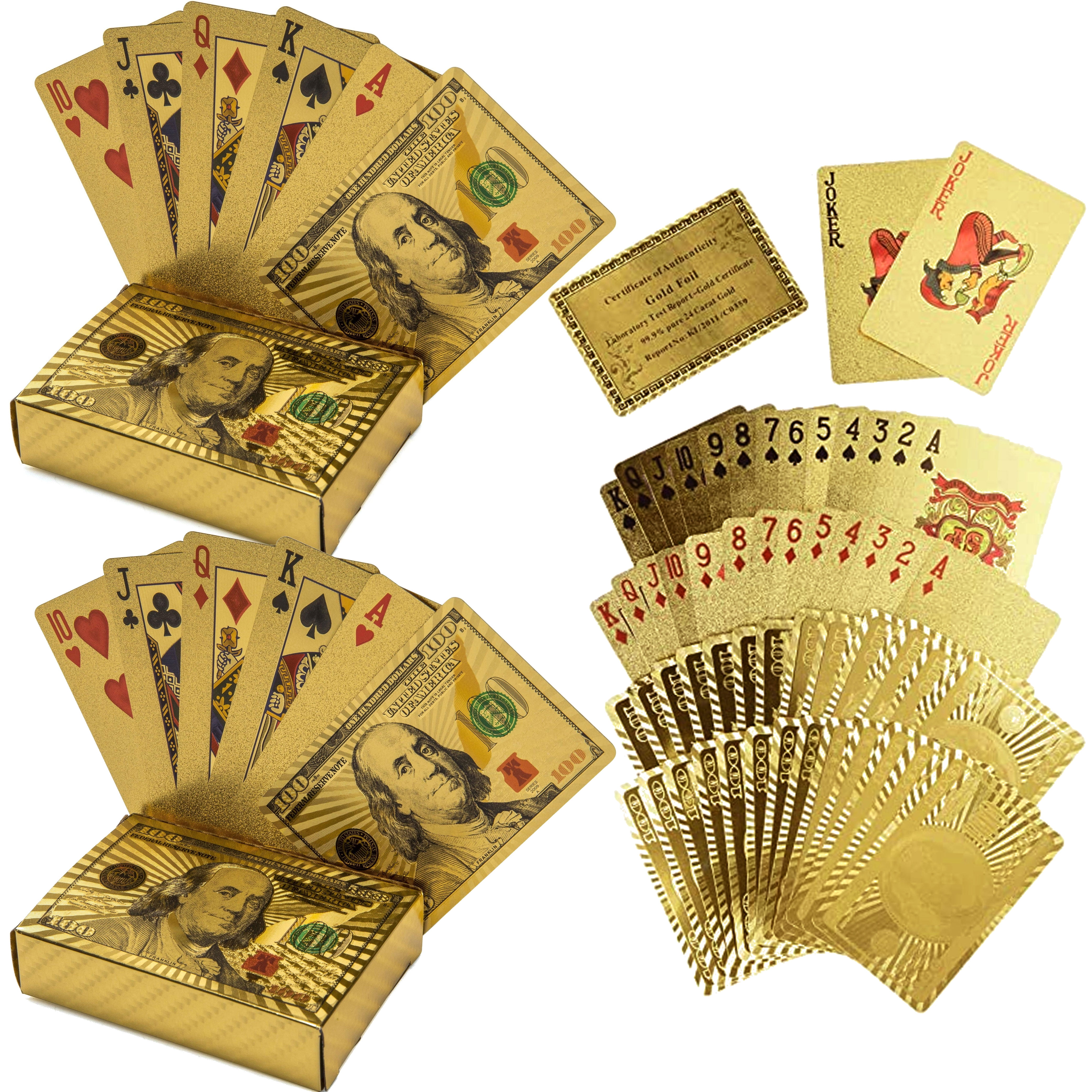 Luxury Waterproof Gold Foil Playing Cards $100 Dollar Design Poker with Wood Box Poker Cards 