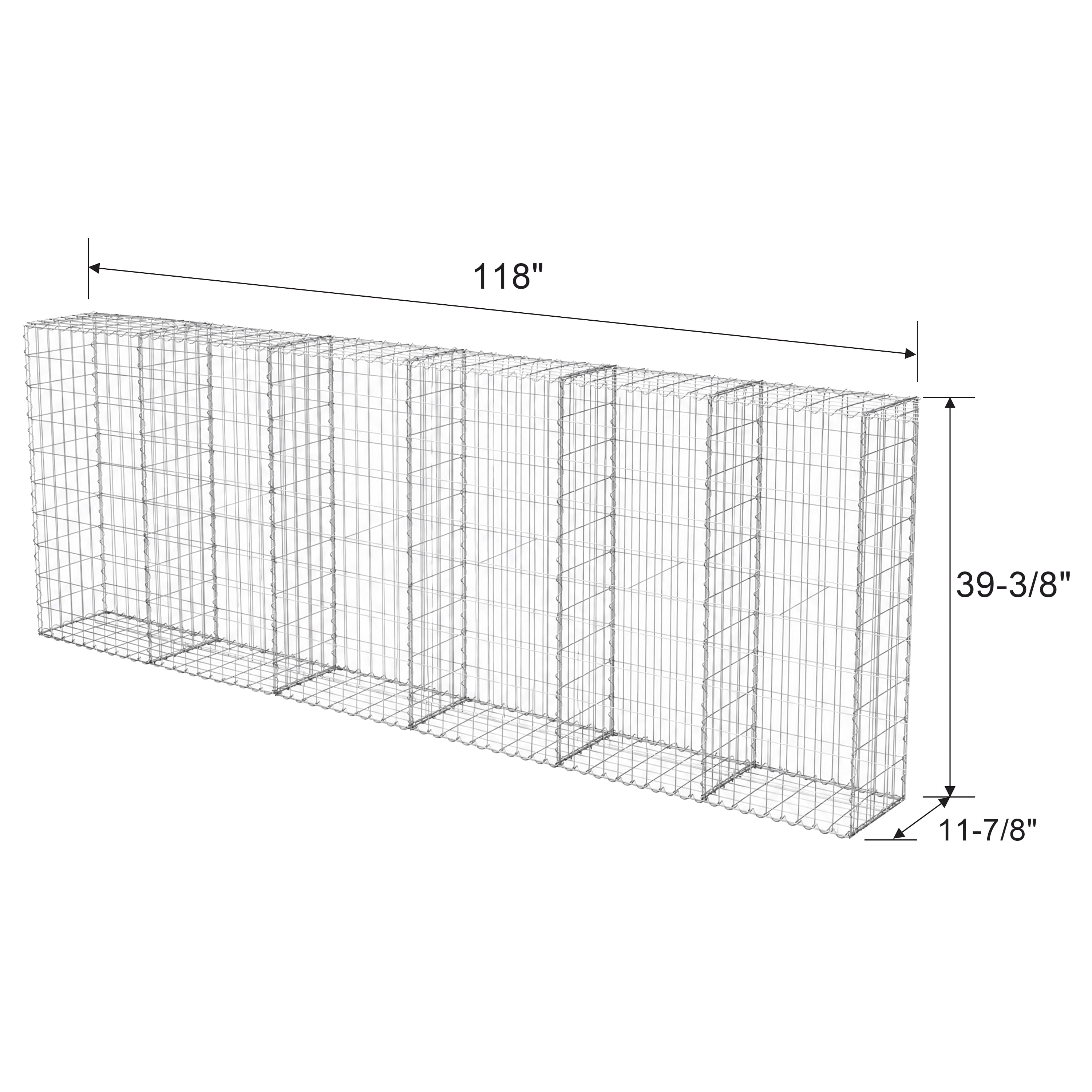 Tall Galvanized Gabion Basket 118" x 11-7/8" x 39-3/8", Heavy 3.0mm Wire, Multi-Compartment High Retaining Wall, Tool-Free Assembly for Garden Landscape
