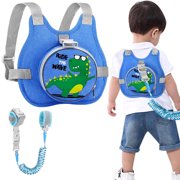 CCOCC Foldable Toddler Harness Leash Lovely Dino Baby Leash, Cute Kid Walking Harness Reflective Anti Lost Wrist Link for Ages 1-5