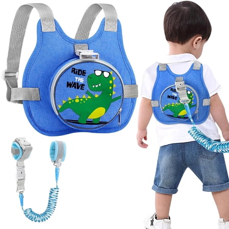 CCOCC Foldable Toddler Harness Leash Lovely Dino Baby Leash, Cute Kid Walking Harness Reflective Anti Lost Wrist Link for Ages 1-5