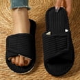 thumbnail image 2 of Women's Adjustable Open Toe House Slippers, Striped Corduroy Memory Foam Indoor Bedroom Slippers,43, 2 of 4
