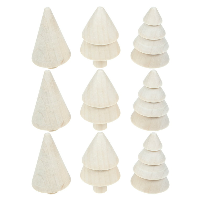  Unpainted Wood Tree Figures - Set of 3 - Handmade Craft Blanks  - 3.9-inch Height - Unfinished Wood Craft Supplies - Ideal for DIY  Projects, Interior Decor, and Fine Motor Skills Development