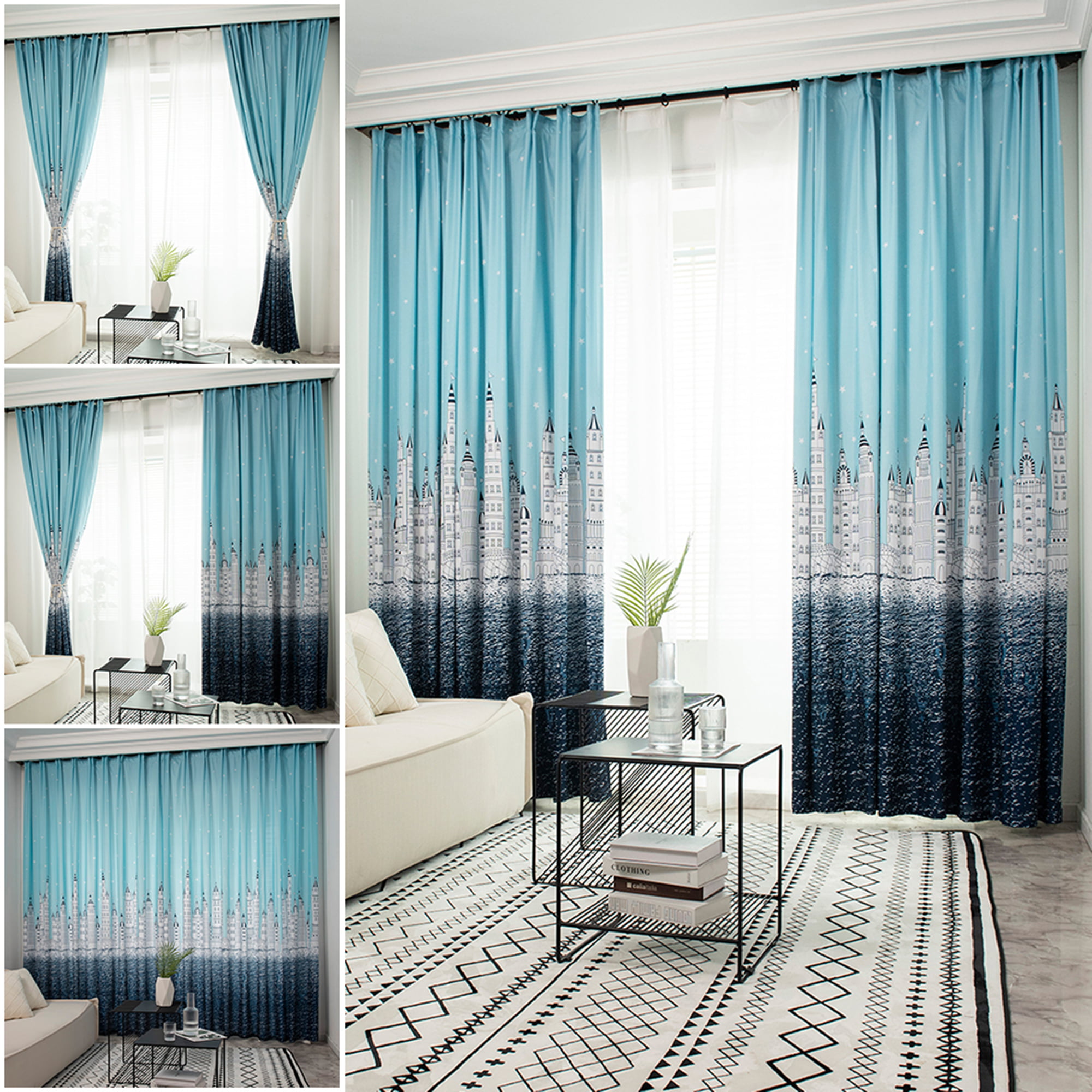 100x250cm Home Decor Blockout Cloth Curtain Punch Drape Print Pattern Design 