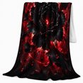 thumbnail image 2 of Dark Layered Flower Against Radiating Crimson Light, Cozy Flannel Blanket with Dramatic Floral Fantasy Print, Housewarming Gift for Dark Fantasy Florals, Home Decor for Bedroom and Living Room, 2 of 7