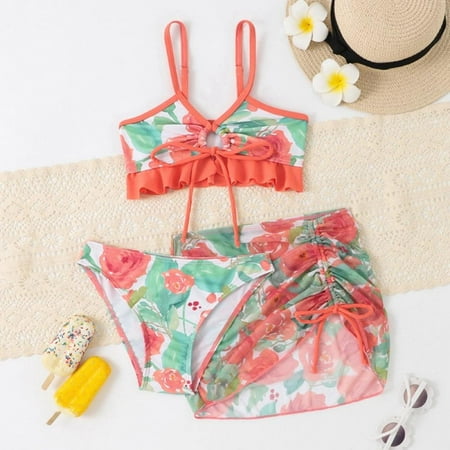 

Uccdo 12M-7T Girls Swimsuits Big Girls Floral Bikinis Bathing Suit 3 Pieces Size 1-7 Years