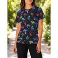 thumbnail image 3 of Women's Casual Crewneck T-Shirts Short Sleeve All-Over Psychedelic Neon Summer Tee Shirts, 3 of 6