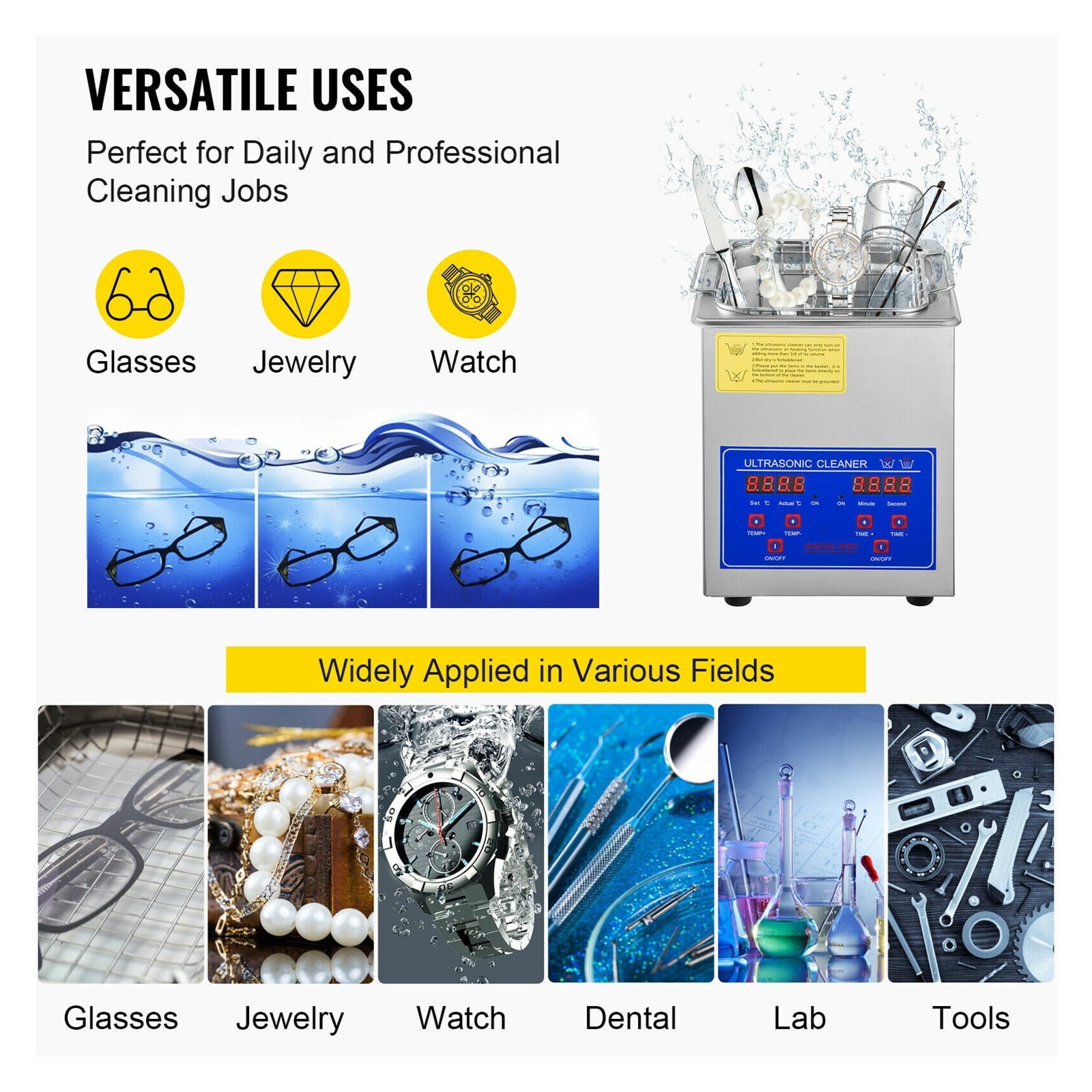 6L Ultra Machine With Heating Stainless Steel Ultra Cleaner Bath Device For Glasses, Jewelry, Dentures, Coins