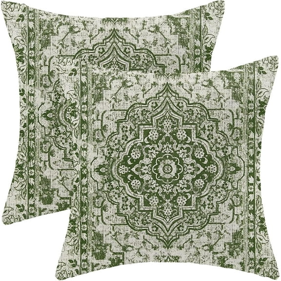 Sage Green Boho Pillow Covers 18x18 Inch 2 Pcs Vintage Carpet Pattern Bohemia Decor Throw Pillows Spring Summer Outdoor Farmhouse Decoration Pillowcase Linen Cushion Cover for Couch Sofa Bed