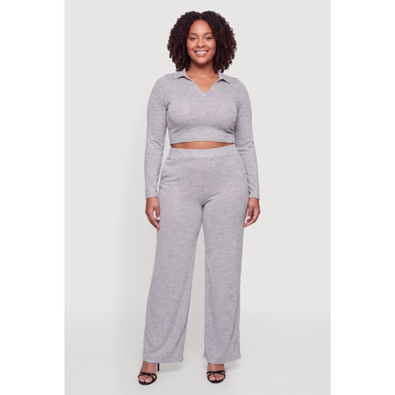 Women's Plus Size High Waisted Wide Leg Casual Pants with Pockets